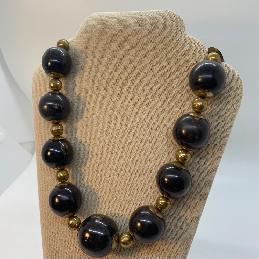 Necklace with Large Wooden Beads 11” drop Length